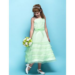 A line Spaghetti Straps Tea length Organza Junior Bridesmaid Dress (734028)
