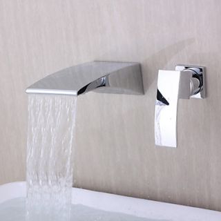 Contemporary Wall mounted Waterfall Chrome Finish Curve Spout Bathroom Faucet