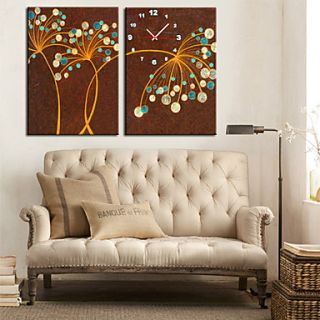 Modern Style Floral Chocolate Wall Clock in Canvas 2pcs