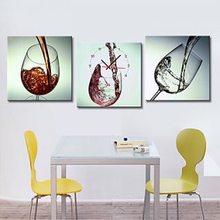 Modern Style Wine glass Wall Clock in Canvas 3pcs