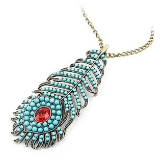 Bohemian retro blue peacock feather long necklace sweater chain N439