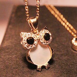 European and American vintage rhinestone natural shell owl long necklace N498