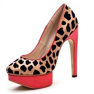 Tasteful PU Round Toe Stiletto Heel Pumps with Animal Print Party Shoes