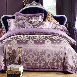 4 Piece European Style Havana Purple 100% Cotton Floral Duvet Cover Set