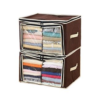2 Grid Brown Visible Clothes Storage Box (1 Piece)