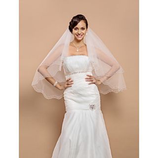 Stylish Two tier Fingertip Wedding Veil With Beaded Edge With Sequins