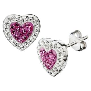 Silver Plated Crystal White/Pink Heart Stud Earrings