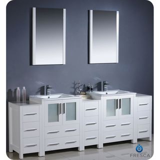 Fresca Torino 84 inch White Modern Bathroom Double Vanity With Side Cabinets And Undermount Sinks