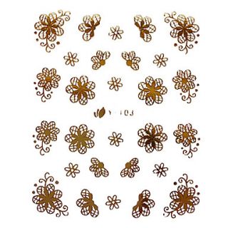 Golden Metal Design Nail Art Stickers Tips Cartoon Flowers