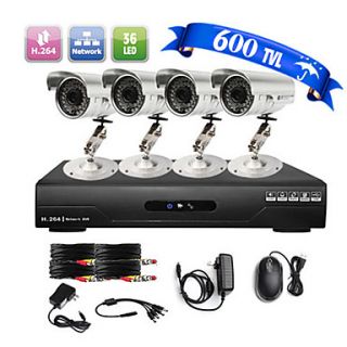 Ultra Low Price 4CH CCTV DVR Kit (4 Outdoor Waterproof 600TVL Color Cameras)