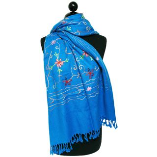 Peach Couture Embroidered Blue Shawl