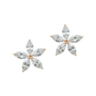 CZ by Kenneth Jay Lane Rose Gold Tone Marquise Flower Earrings, Womens