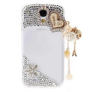 Rhinestone Transparent Pattern Hard Back Case with Pearl Tower for Samsung Galaxy S4 I9500