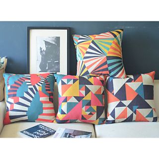 Set of 4 Square Tropical Cotton/Linen Decorative Pillow Cover