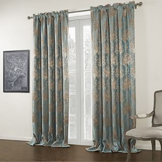 (One Pair) Jacquard Blue Floral Blackout Curtain
