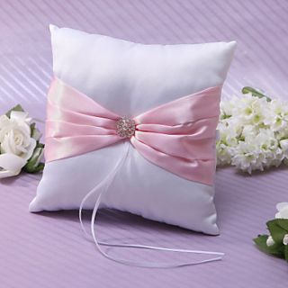 Ring Pillow In Pink Satin With Rhinestones And Sash