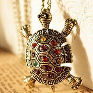 European and American vintage jewelry inlaid diamond cute little turtle sweater chain necklace N64