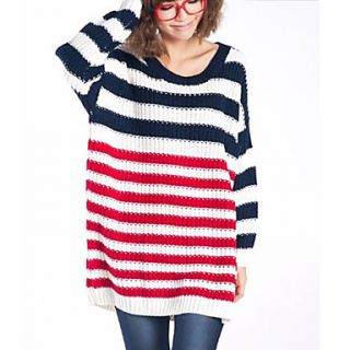 Womens Round Collar Loose Stripe Plus Sweater