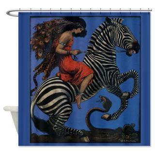  Vintage Zebra with Art Nouveau Woman Rider Shower  Use code FREECART at Checkout