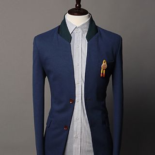 Mens stand collar double botton stitching pu slim suit