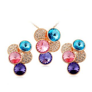 High Quality Alloy 18K Gold Plated With Crystal Circle Necklace Earrings Jewelry Set