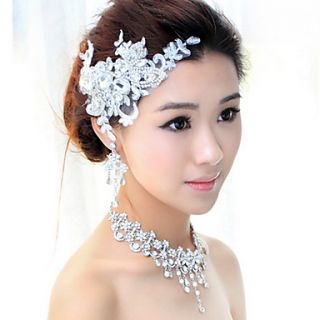 Pretty Alloy Silver Plated With Rhinestone Wedding Bridal Tiara Necklace Earrings Jewelry Set