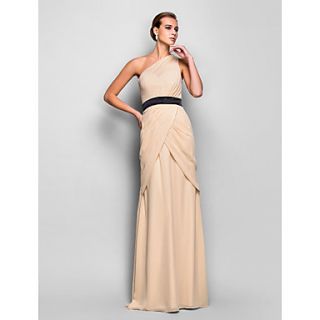 Sheath/Column One Shoulder Natural Floor length Chiffon Evening Dress(759796)
