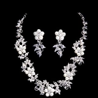Charming Alloy Silver Plated With ZirconRhinestonePearl Wedding Bridal Jewelry Set(Including Necklace,Earrings)