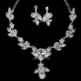 Attractive Alloy Silver Plated With Rhinestone Wedding Bridal Necklace Earrings Jewelry Set