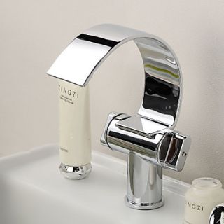 Special Design Brass Chrome Finish Waterfall Curve Spout Bathroom Sink Faucet