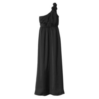 TEVOLIO Womens Satin One Shoulder Rosette Maxi Dress   Ebony   14