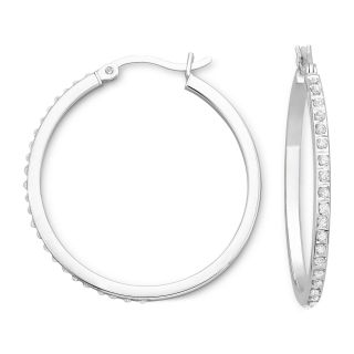 Diamond Accent Hoop Earrings Platinum over Sterling, Womens