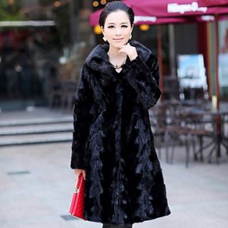 Long Sleeve Turndown Mink Fur Party/Casual Coat