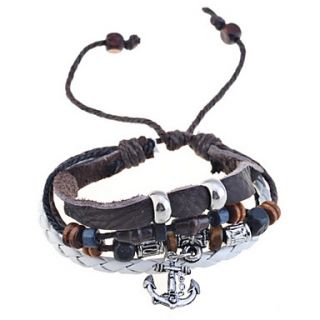 Vintage Anchor Charm Leather Bracelet