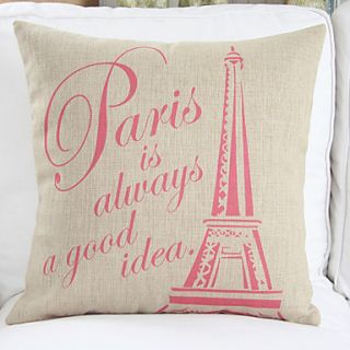 18 Eiffel Tower Beige Cotton/Linen Decorative Pillow Cover