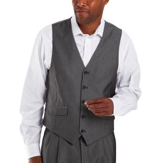 Steve Harvey 5 Button Striped Suit Vest, Black, Mens