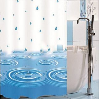 Shower Curtain Blue Water Print W71 x L71 with Metal Hooks