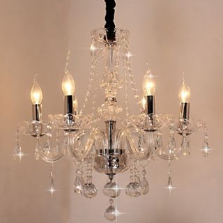 Crystal Candle Feature Chandelier, 6 Light, Modern Stainless Steel Electroplating
