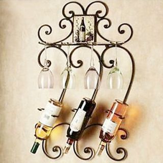 European Style Artistic Iron Wall Mounted Wine Rack Cup Holder