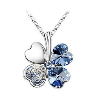 Sweet Style Alloy Platinum Plated With Crystal Clover Pendant Necklace (More Colors)