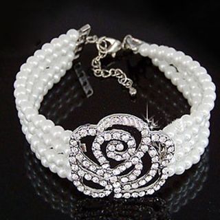 Fashionable Pearls With Rhinestone Rose Multi Layers Bracelet