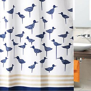 Shower Curtain Dark Blue Birds Thick Fabric Water resistant W71 x L78