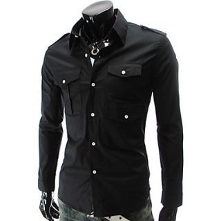 MenS Multi Pockets Shoulder Badge Long Sleeve Shirt