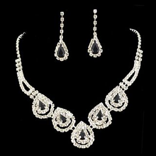 Wedding Rhinestone Adjustable Necklace Earrings Jewelry Set