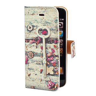 Vintage Key and Flower Pattern PU Full Body Case with Card Slot and Stand for iPhone 5/5S