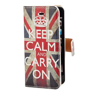 Keep Calm and Carry On Pattern PU Full Body Case with Card Slot and Stand for iPhone 5/5S