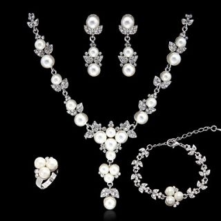 Wedding Bridal Alloy With Imitation Pearl Jewelry Set Including Necklace,Earrings,Bracelet,Ring