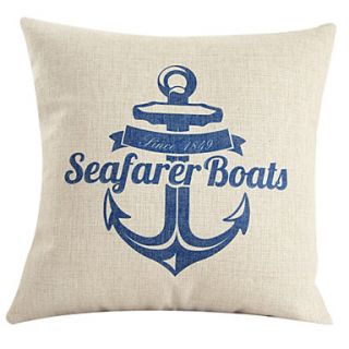 Nautical Anchor Sign Beige Cotton/Linen Decorative Pillow Cover