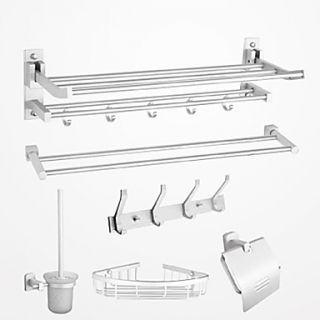 Bath Accessory Set, 6 Piece Contemporary Chrome Aluminum Hardware Set