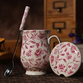 Indian Lotus Mug with Lid/Spoon, Porcelain 11oz